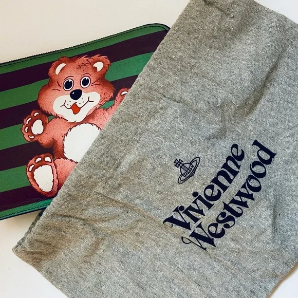 Vivienne Westwood RARE GREEN STRIPE TEDDY BEAR CLUTCH NWT AW15